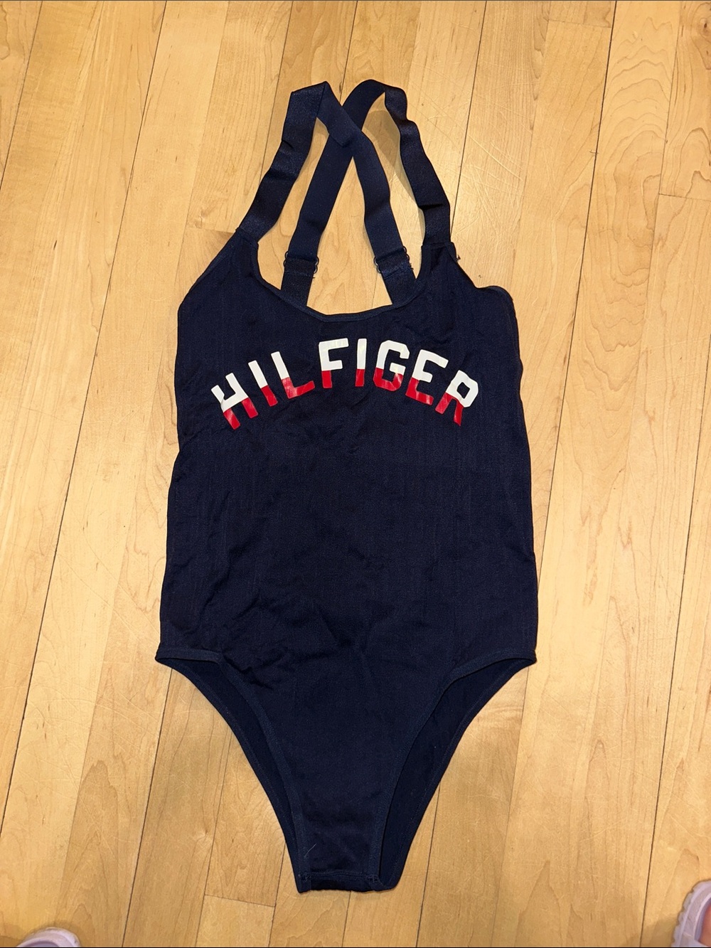 Tommy Hilfiger Navy Seamless Bodysuit with Red & White Logo